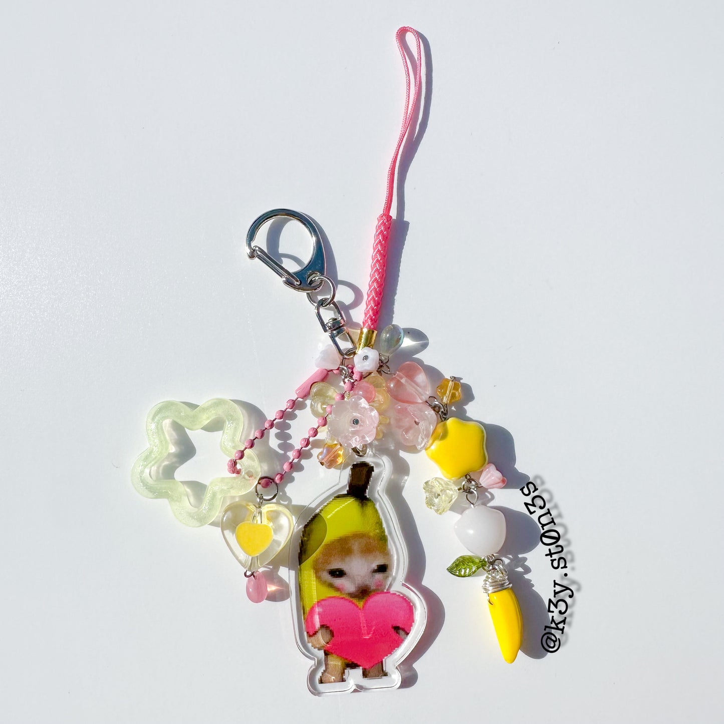 Banana Heart Kitty Keychain